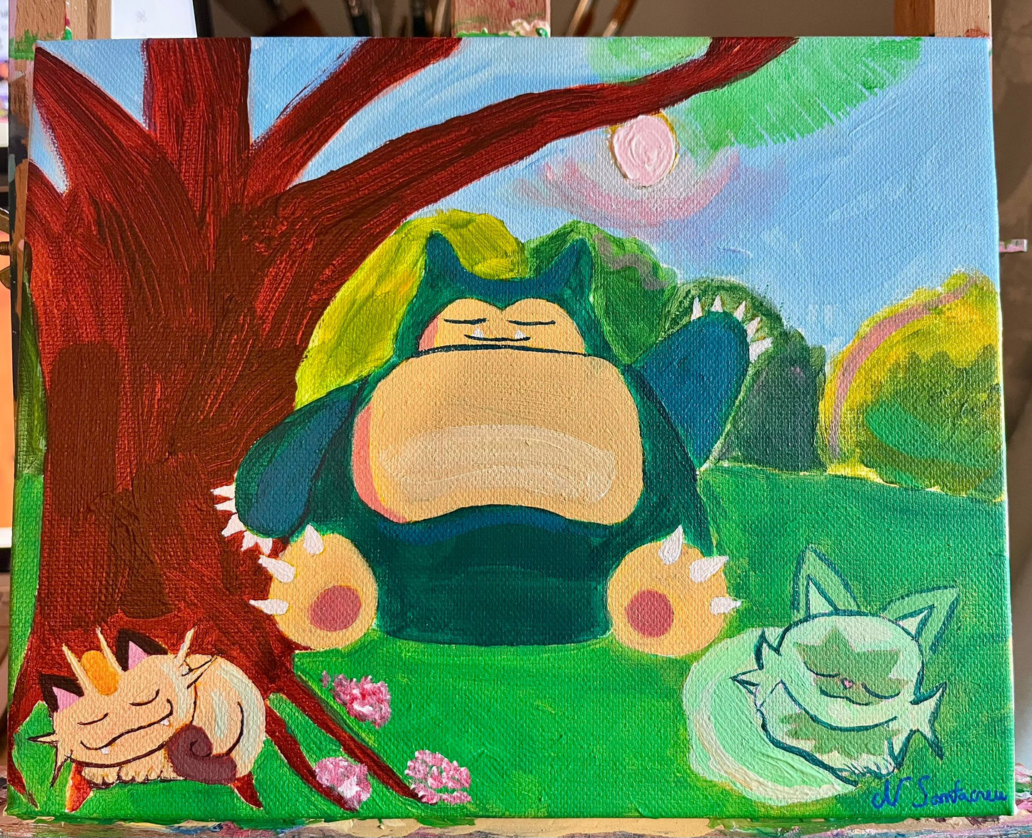 Snorlax, Meowth & Sprigatito Naptime - Original Painting