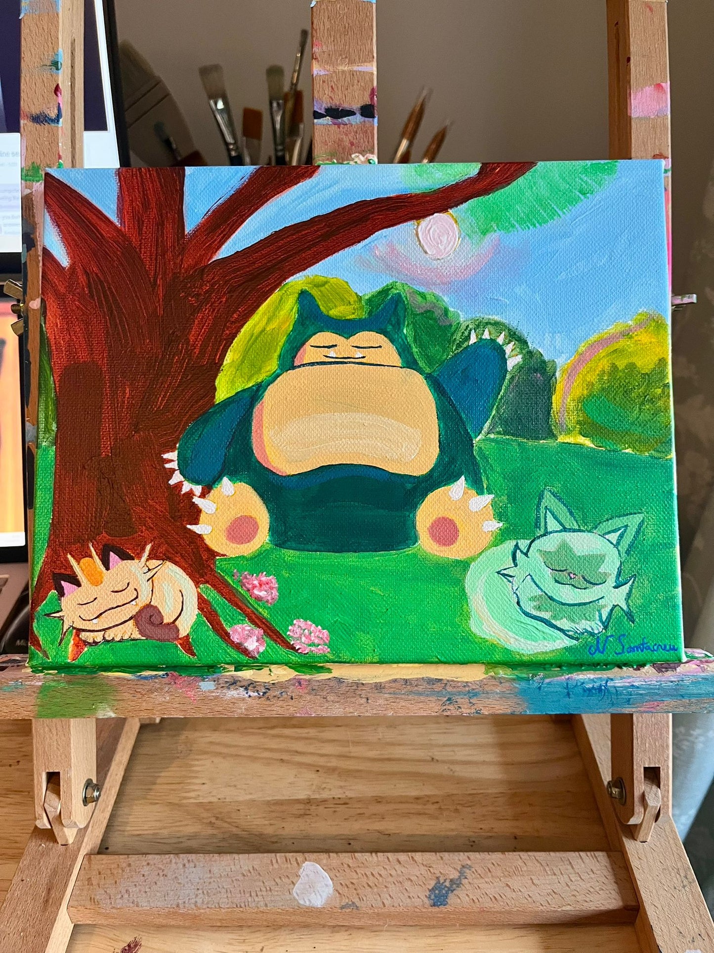 Snorlax, Meowth & Sprigatito Naptime - Original Painting